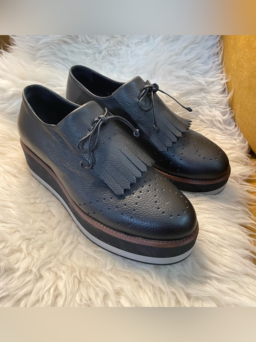 Tattoo Black Leather Kiltie Platform Slip-On Shoes 8